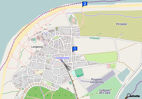 Lage: Surfzentrum, Strand. OpenStreetMap, made with staticmap